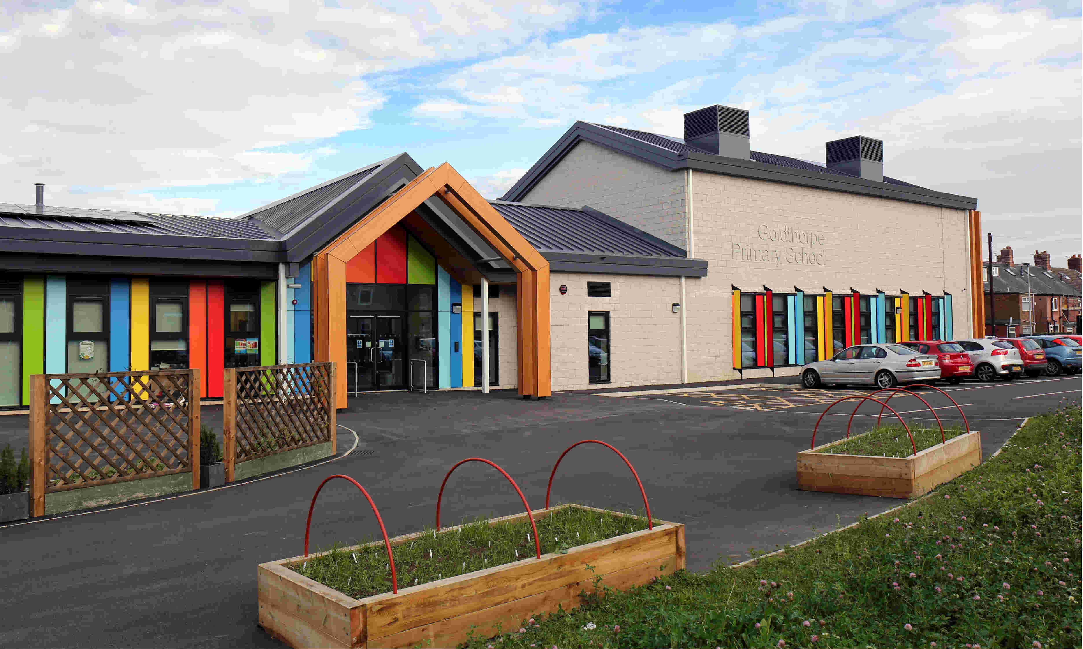 Colourful panels add the finishing touches to New South Yorkshire school
